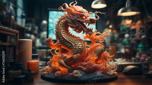 Dragon Statue Sitting on Table