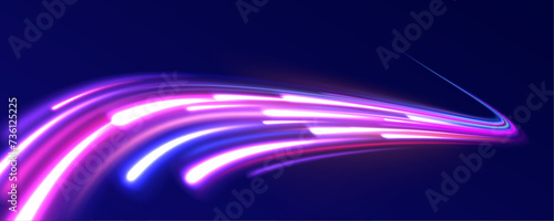 Energy flow tunnel. Blue portal, platform. Magic circle vector. Vortex streams of neon light.	