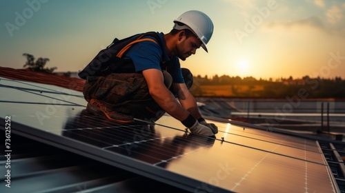 Electromechanical solar panel technician install, assemble photovoltaic systems on roof based on site assessment and schematic design. Energy efficiency efforts promote future sustainable development