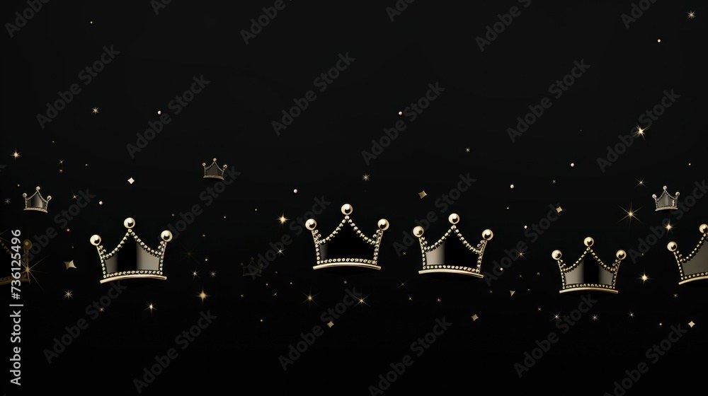 Background with minimalist illustrations of crowns in Black color Background with minimalist illustrations of crowns in Black color