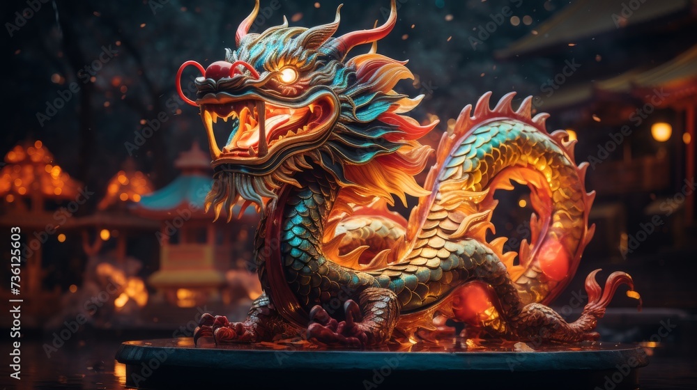 Dragon Statue on Wooden Table Dragon Statue on Wooden Table