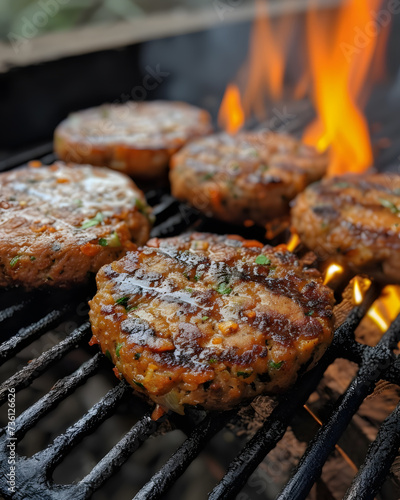 Grilled burgers patties on the grill