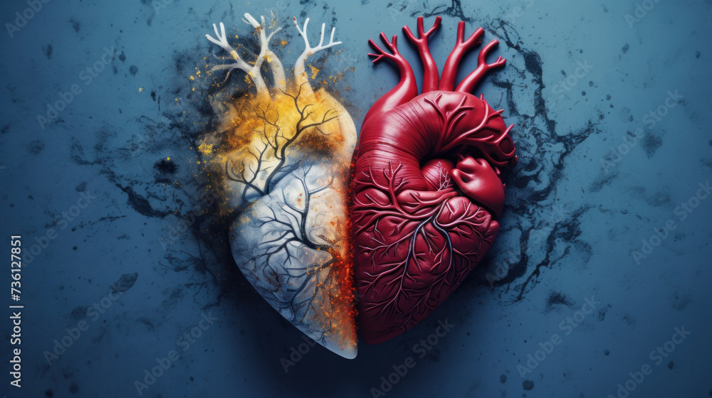Illustration of 2 human hearts connected together - obrazy, fototapety, plakaty 