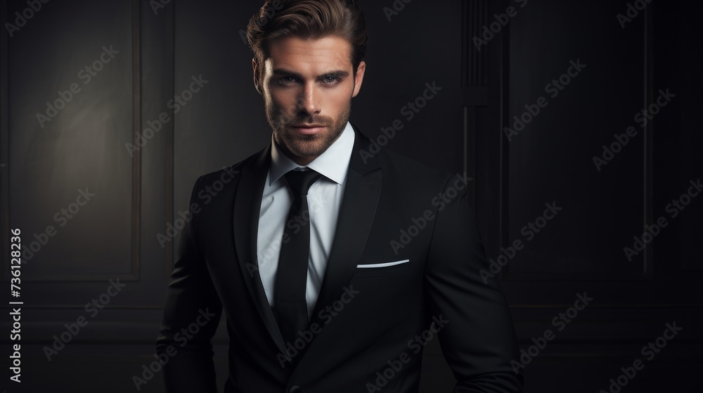Portrait of handsome stylish man in elegant black suit Portrait of handsome stylish man in elegant black suit