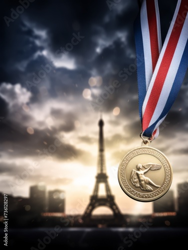 Olympic Medal with Eiffel Tower Backdrop