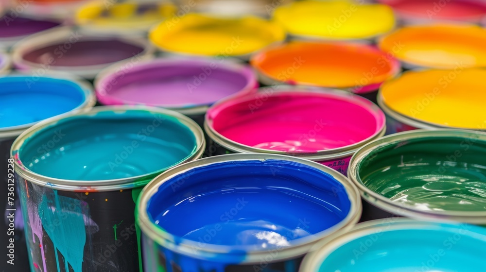 Array of Colorful Paint Cans Array of Colorful Paint Cans