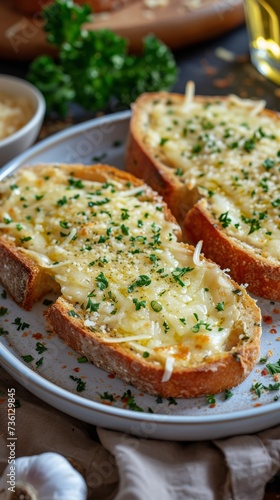 Plate of Garlic Bread with Two Slices