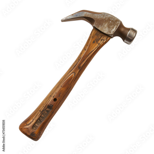 locksmith old hammer with wooden handle, isolated on transparent background