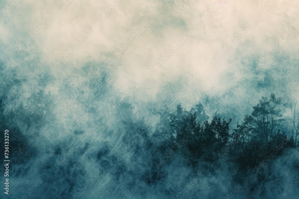 Fototapeta premium Mysterious smoky misty atmosphere in the forest Texture background for ads and banners Generative AI