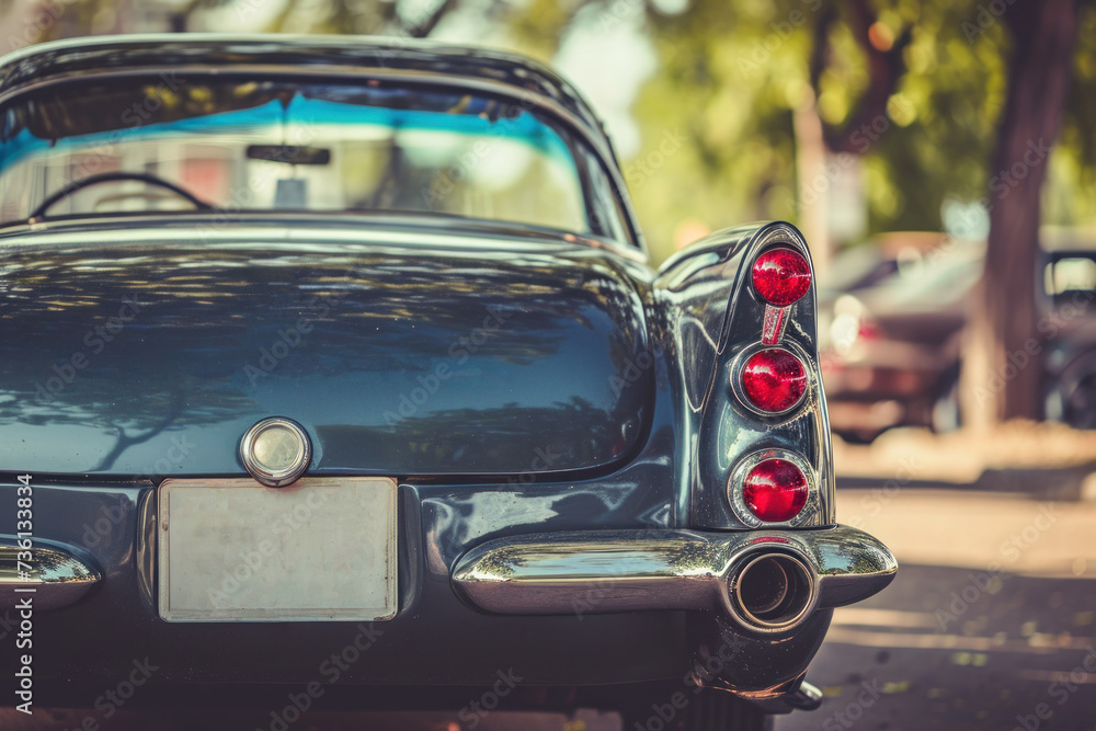 Fototapeta premium Vintage car with iconic tail lights parked outdoors