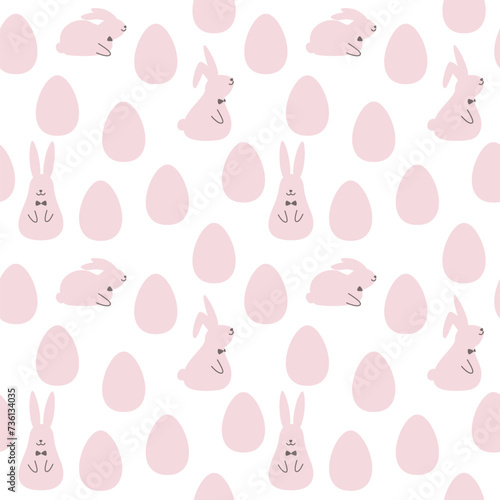 Easter seamless pattern in simple design. Flat cartoon vector illustration of easter bunnies eggs.