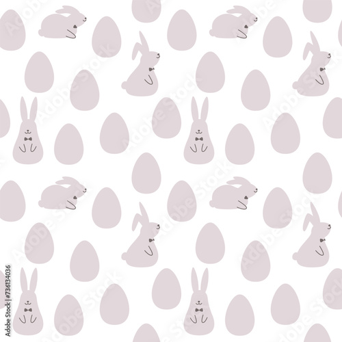 Easter seamless pattern in simple design. Flat cartoon vector illustration of easter bunnies eggs.