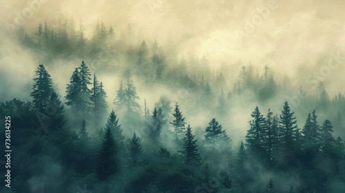 Mysterious smoky misty atmosphere in the forest Texture background for ads and banners Generative AI © Dvid