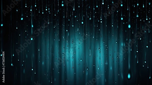 black shower background, turquoise glow. Blurred water drops. Professional photography