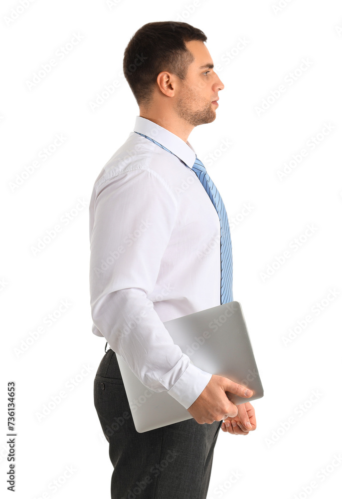 Handsome businessman with laptop on white background Handsome businessman with laptop on white background