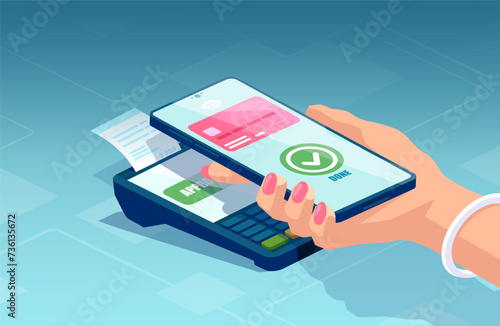 POS terminal accepting a digital wallet payment on smartphone