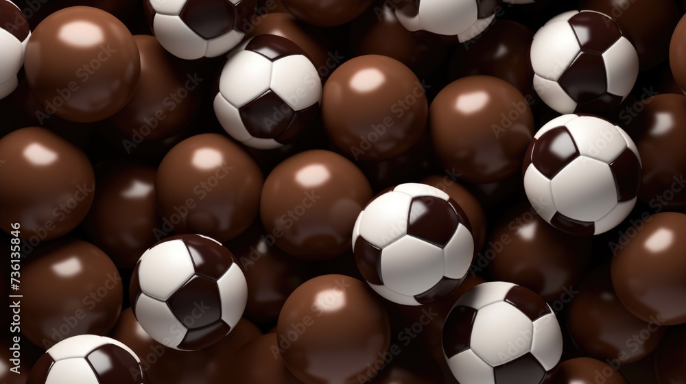 Background with soccer balls in Coffee Brown color - obrazy, fototapety, plakaty 