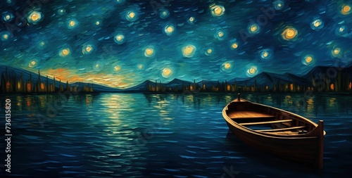 painting style illustration , looking at milky way starry night sky at river side, Generative Ai © QuietWord