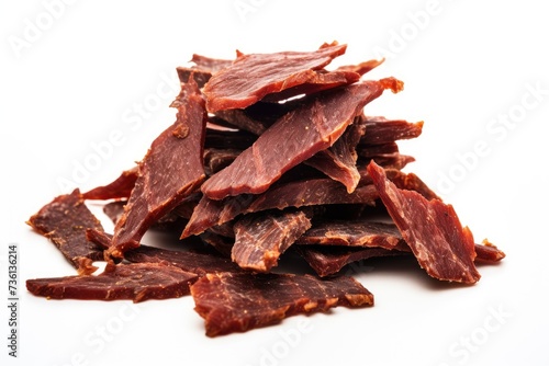 Beef jerky on a white background.