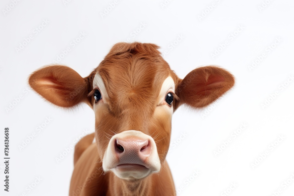 Isolated Cow on White Background - Closeup View of Cute Herbivore in Farming and Animal Husbandry