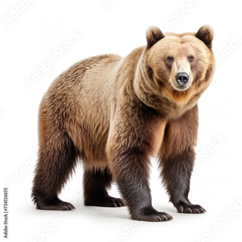 Isolated Brown Bear on White Background: Stunning Image of a Wild Mammal in Nature. © Serhii