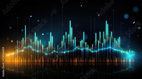 Digital display, options chart, stock market glowing on a dark background.