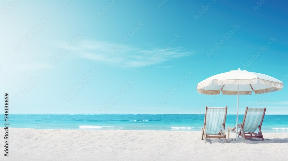 Verano - Vacation and Summer Getaway Background with Blue Sea for Advertising in White Space: