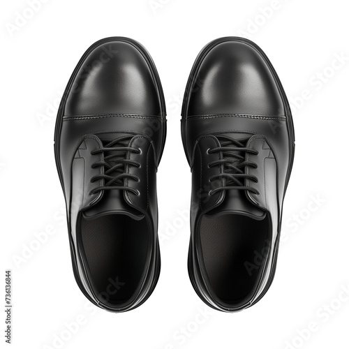 black leather men's shoes, isolated on transparent background