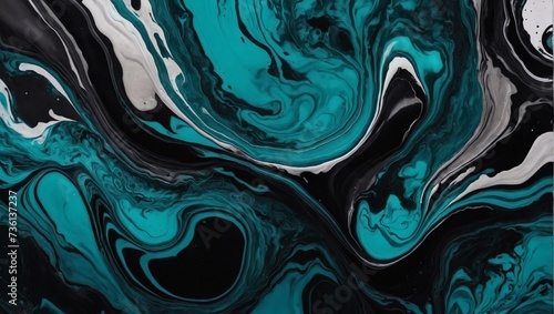 Teal abstract black marble background art paint pattern ink texture watercolor platinum leaf fluid wall.  photo