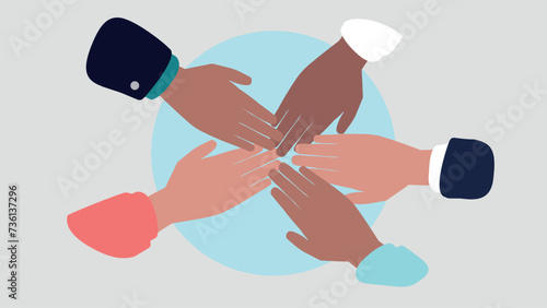 Vektor-Illustration von Geschäftsleuten, die ihre Hände zusammern halten, um Teamgeist zu wecken - Stock Graphics