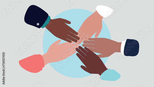Vektor-Illustration von Geschäftsleuten, die ihre Hände zusammern halten, um Teamgeist zu wecken - Stock Graphics