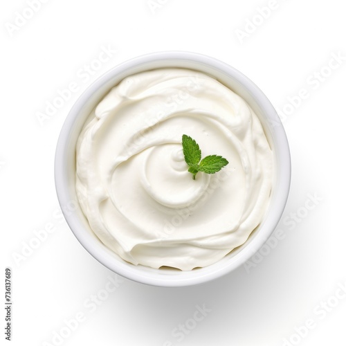 Top-View Bowl of Cream Cheese with Natural Herbs and Swirls of Flavor Isolated on White Background.