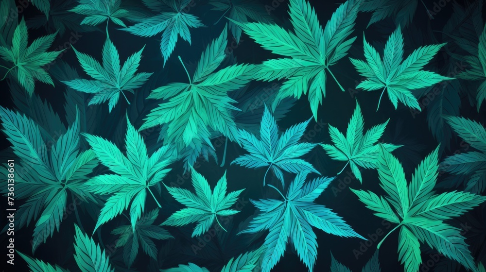 Background with Teal marijuana leaves Background with Teal marijuana leaves