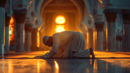 A Muslim's worship in the mosque, beliefs and traditions