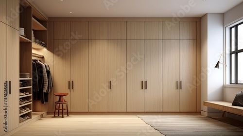 Built-in storage cabinets with light-toned finishe AI generated illustration photo