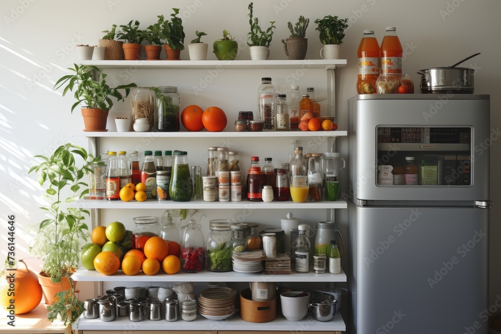 A minimal design kitchen with a refrigerator professional advertising photography