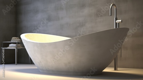 Freestanding bathtub with a light-toned acrylic or AI generated illustration