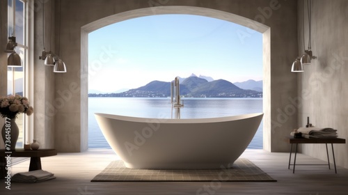 Freestanding bathtub with a light-toned acrylic or AI generated illustration © StarStockArt