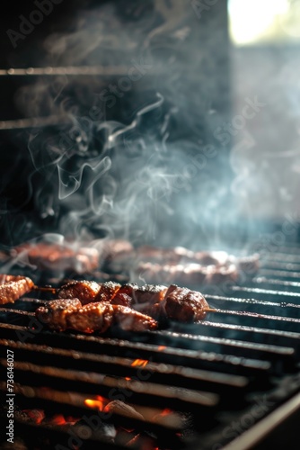 A detailed view of meat cooking on a grill. Perfect for food and barbecue-related projects