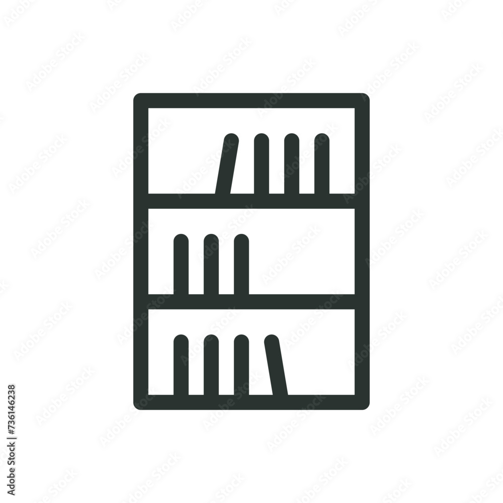 Bookcase isolated icon, bookshelf vector symbol with editable stroke