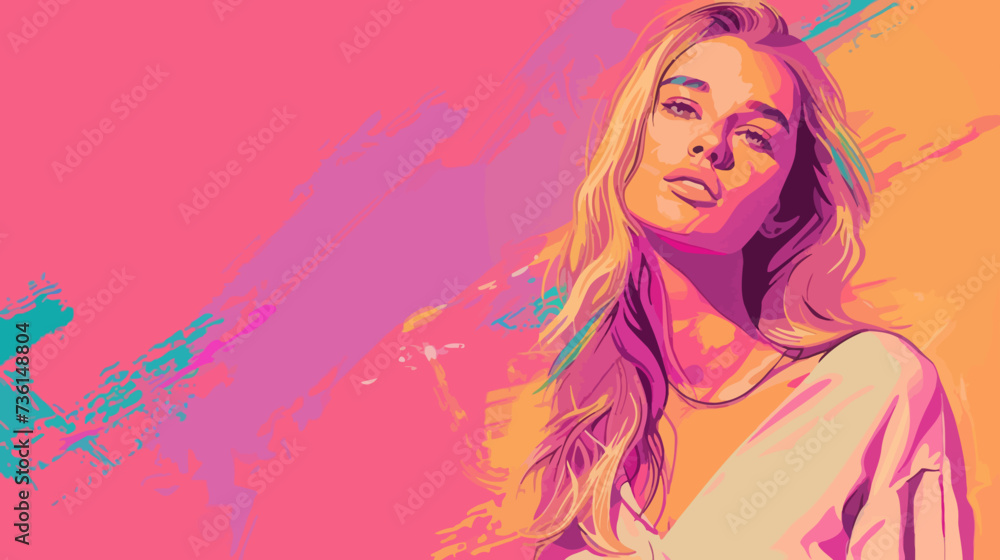Blond woman cartoon illustration with copy space background for promo banner, concept of product marketing for girls and women