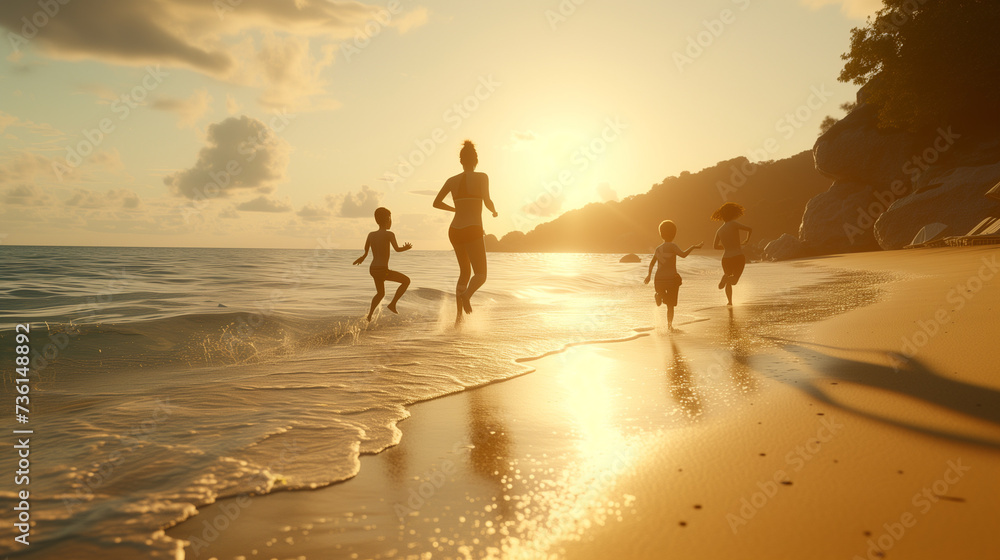 Silhouetted Friends Enjoying a Sunset Beach Run, couple walking on the beach at sunset Silhouetted Friends Enjoying a Sunset Beach Run, couple walking on the beach at sunset