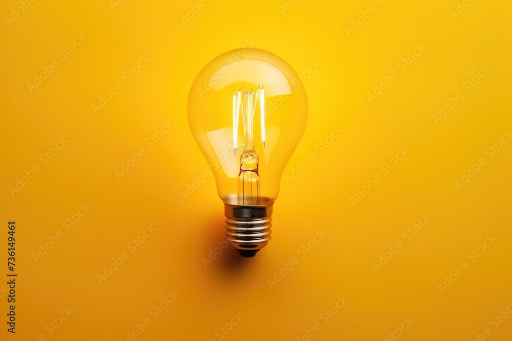 A single light bulb shining brightly on a vibrant yellow background. Perfect for adding a pop of color and brightness to any project A single light bulb shining brightly on a vibrant yellow background. Perfect for adding a pop of color and brightness to any project