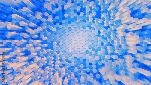 Hexagon futuristic 3d mosaic or business effect pattern grid. Technology data abstract text background graphical depth element for header decoration polygon design. Blue theme