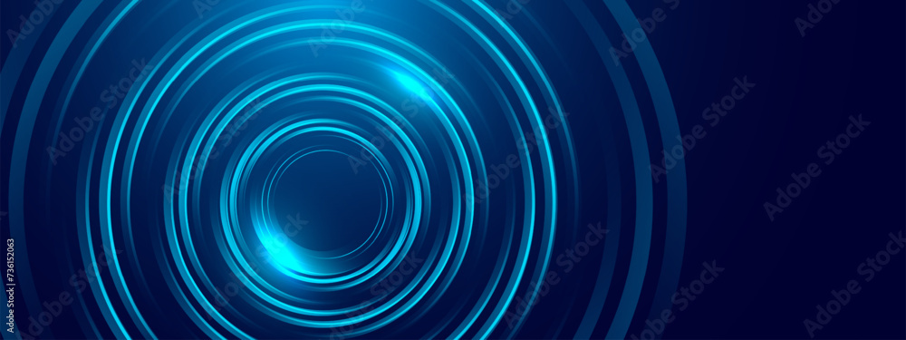 Naklejka premium Blue abstract background with spiral circle lines, technology futuristic template. Vector illustration.