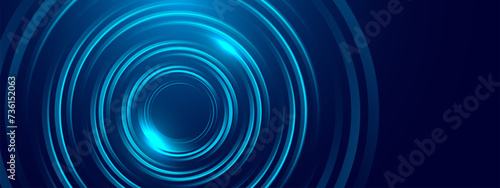 Blue abstract background with spiral circle lines, technology futuristic template. Vector illustration. photo