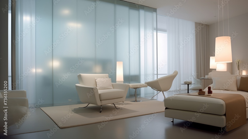 Light-toned frosted glass partitions for privacy w AI generated illustration