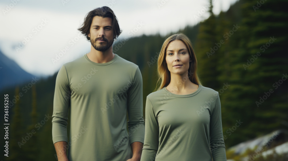 Young man and woman wearing eco-friendly clothing made from sustainable organic materials