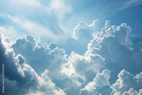 Tranquil Skies: Serene Daylight and Fluffy White Clouds in Blue Sky © AIGen