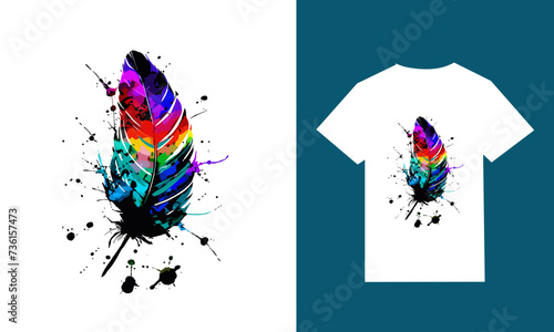 Vector Colorful Feather t shirt design with white t shirt.